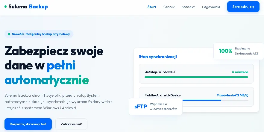 Automatyczny backup przyrostowy Windows Android aplikacja